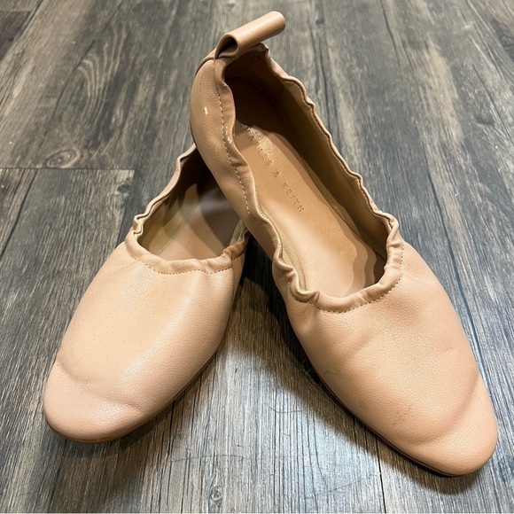 Charles & Keith Ruched Nude Leather Ballerina Flats Slip On Shoes TanSize 6 - Picture 8 of 11